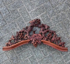 Antique Quality Hand Carved Solid Wood Overdoor Panel with Deer and Grape Motif