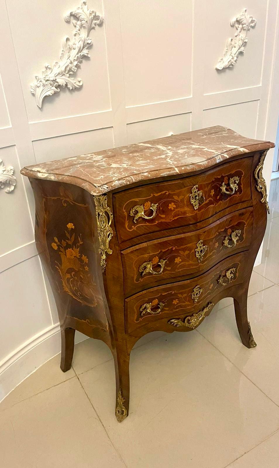 Antique Quality Kingwood Inlaid Marquetry Marble Top Commode / Chest of Drawers 3