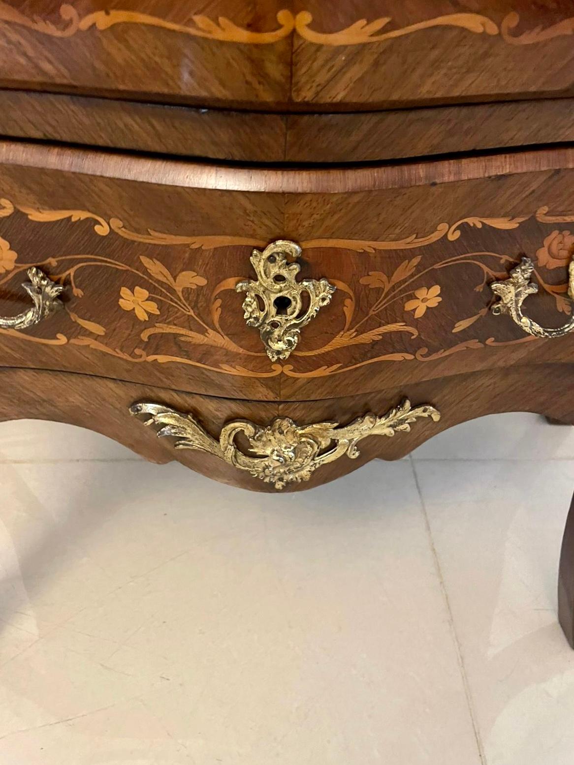 French Antique Quality Kingwood Inlaid Marquetry Marble Top Commode / Chest of Drawers