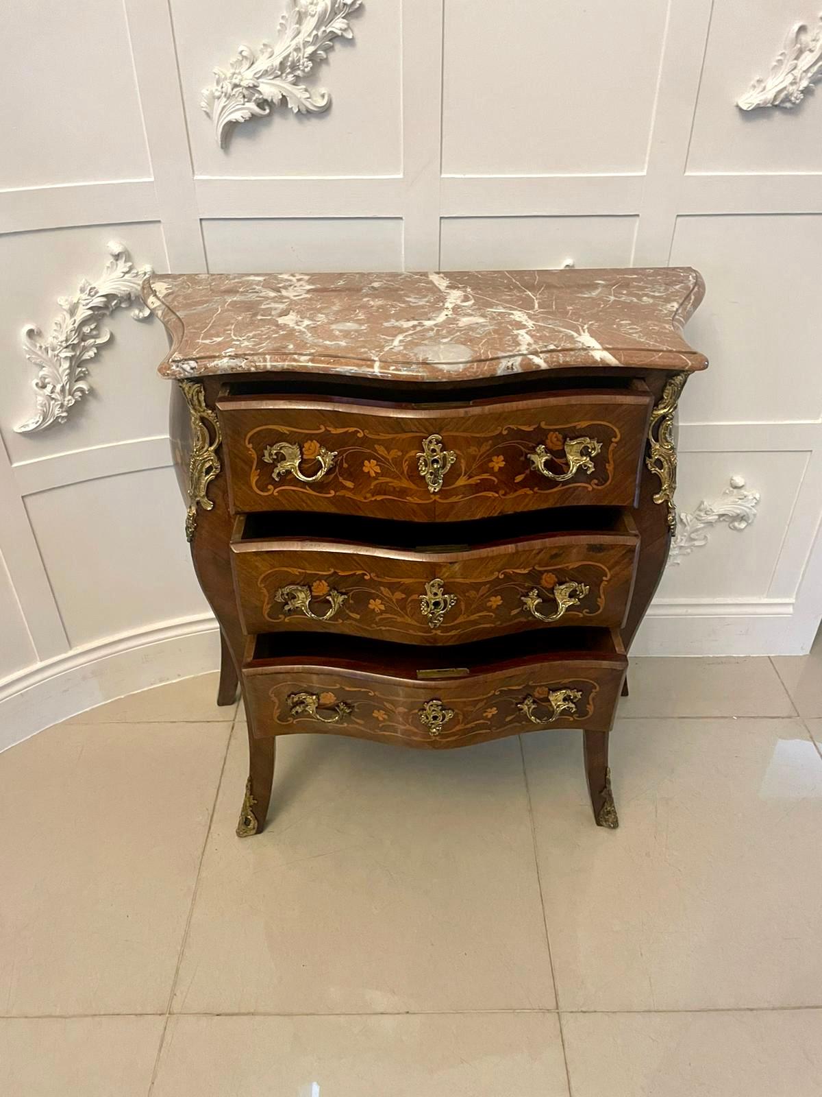 19th Century Antique Quality Kingwood Inlaid Marquetry Marble Top Commode / Chest of Drawers