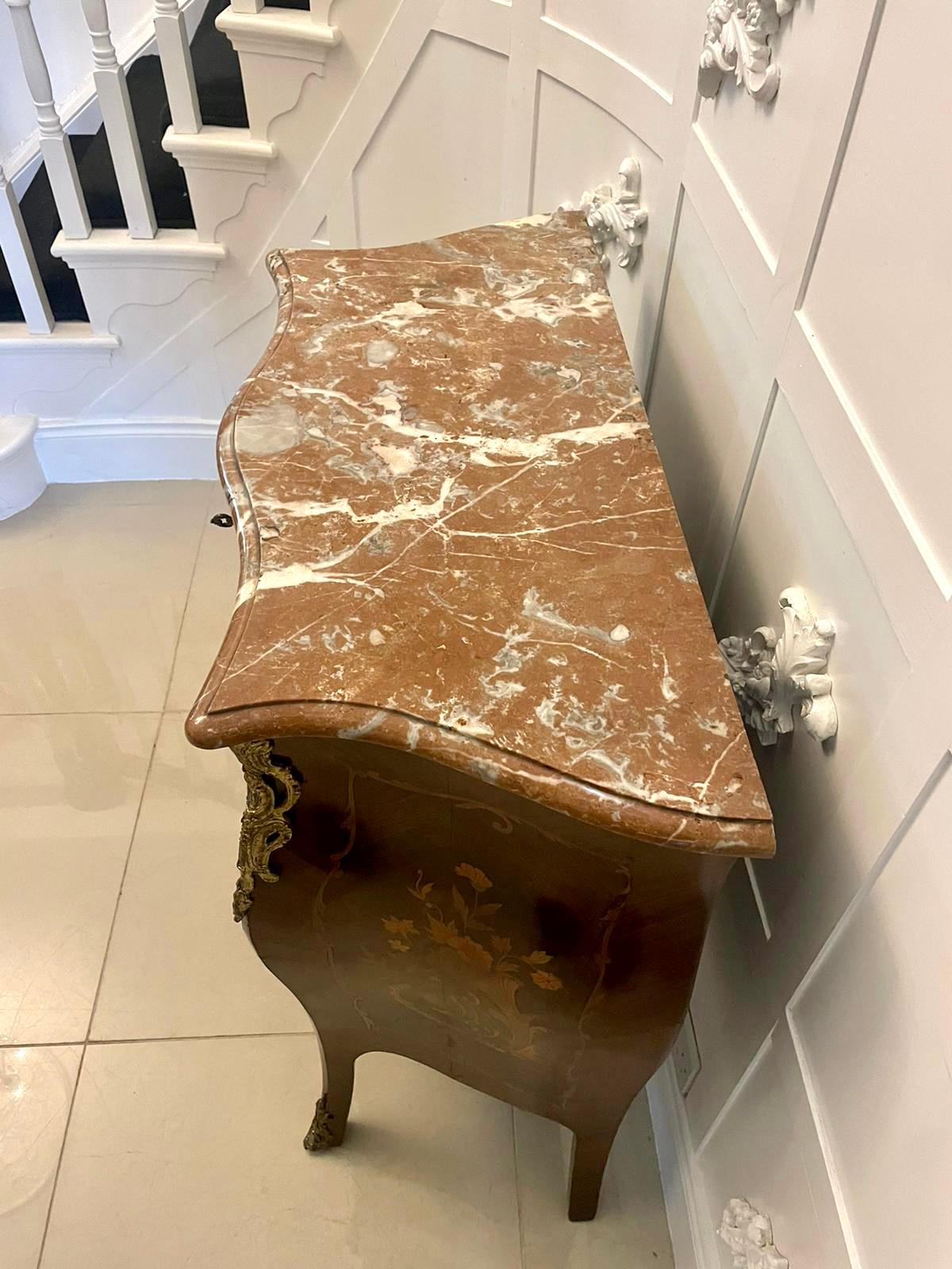 Other Antique Quality Kingwood Inlaid Marquetry Marble Top Commode / Chest of Drawers