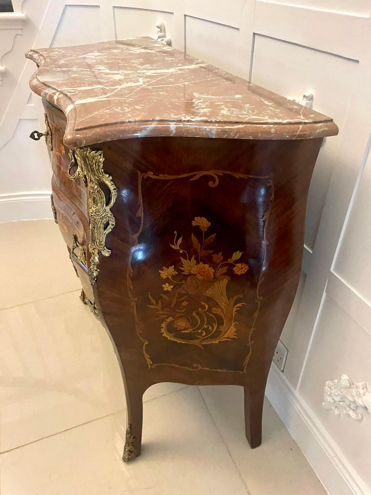 Antique Quality Kingwood Inlaid Marquetry Marble Top Commode / Chest of Drawers 1