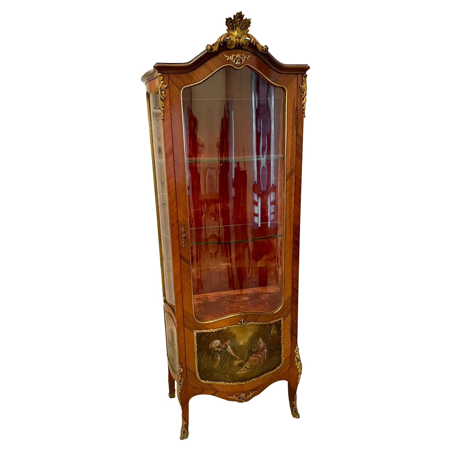 Antique Quality Kingwood Ormolu Mounted French Vernis Martin Display Cabinet