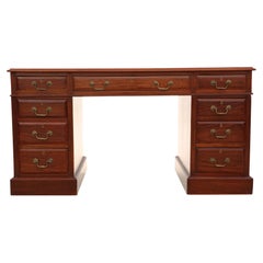 Antique Quality Large Edwardian Mahogany Twin Pedestal Desk Writing Table, C1905