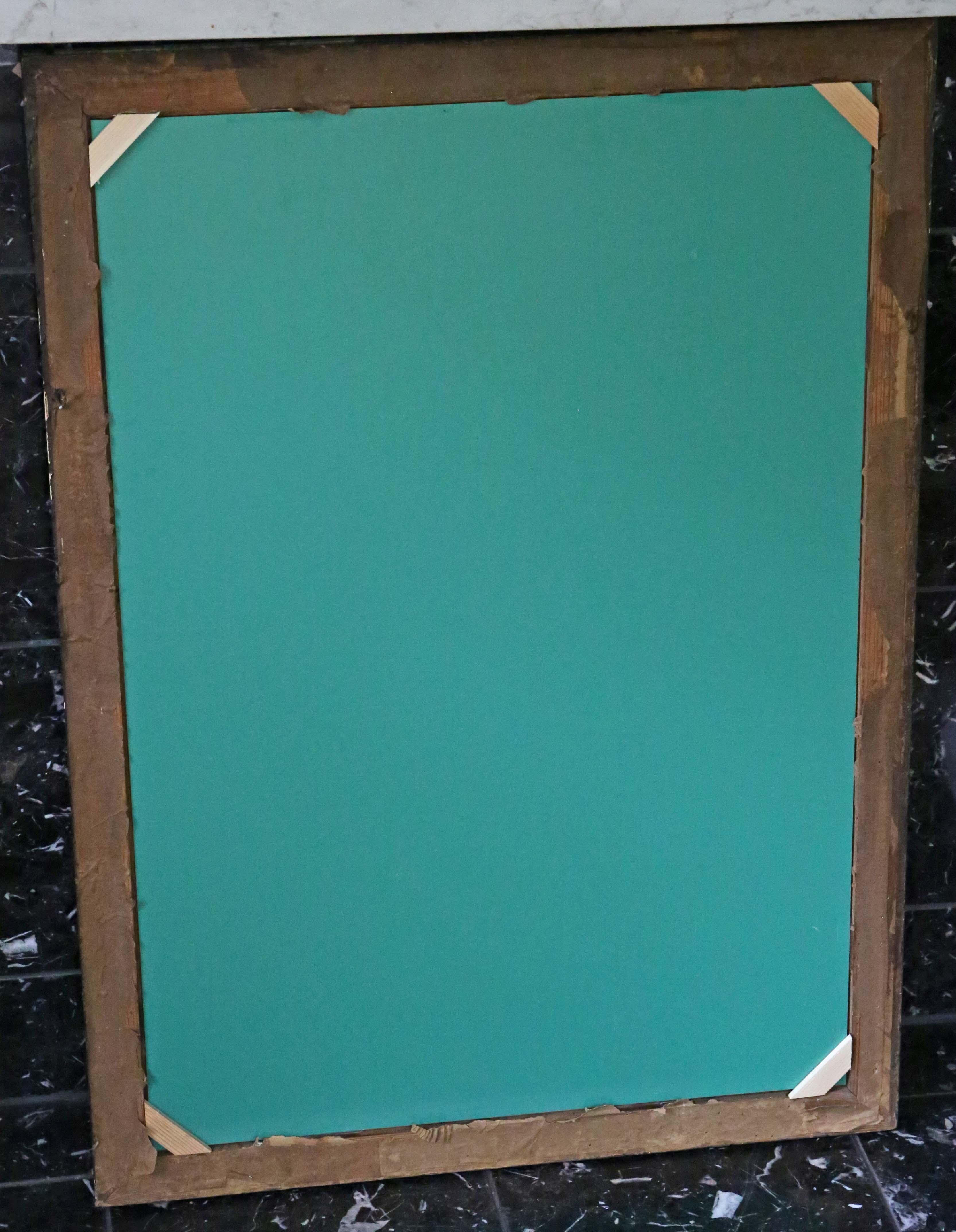 Antique quality large green and gilt C1910 overmantle or wall mirror 2