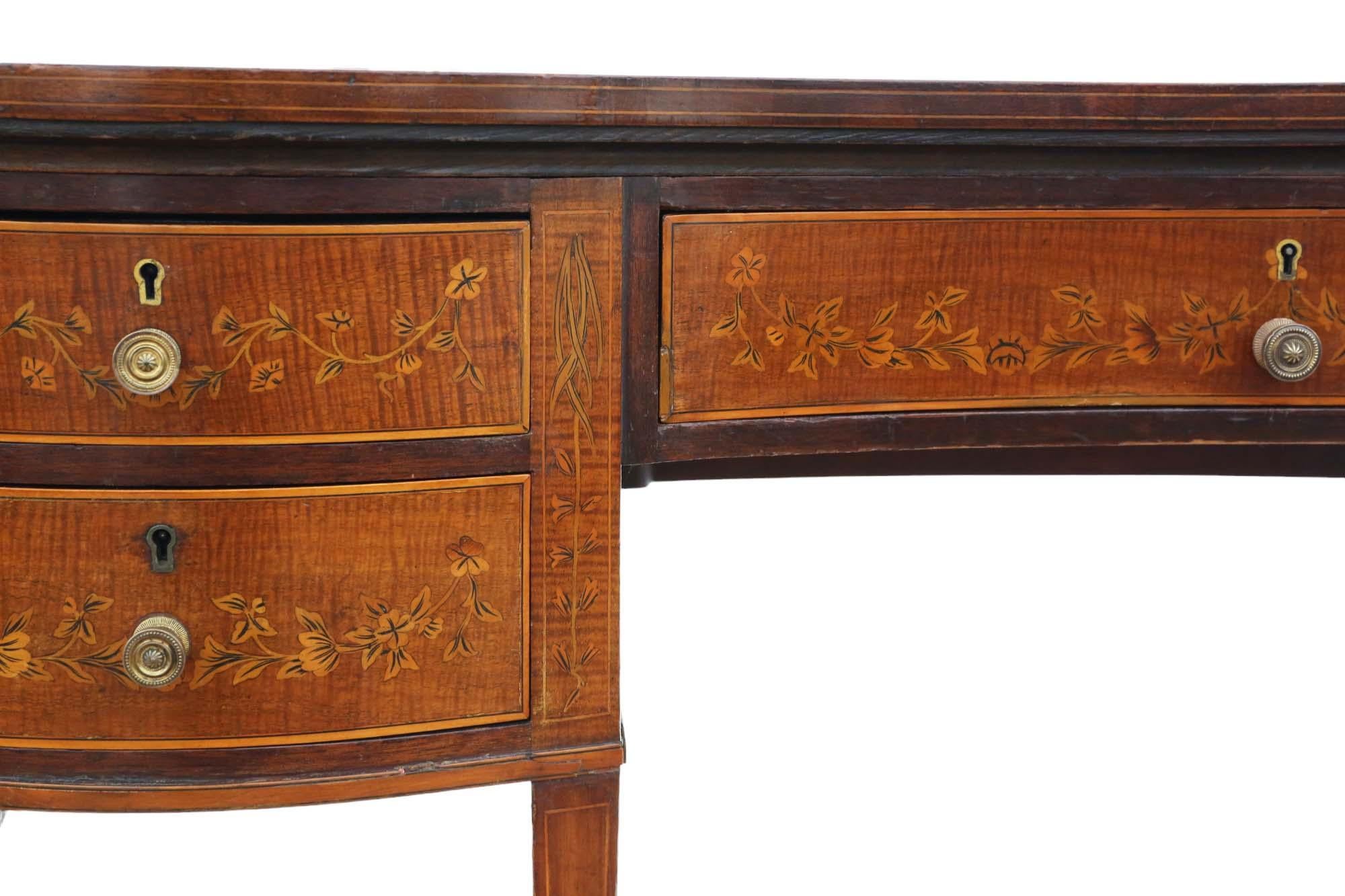 Early 20th Century Antique quality large inlaid mahogany kidney shaped desk writing dressing table For Sale