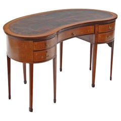 Antique quality large inlaid mahogany kidney shaped desk writing dressing table