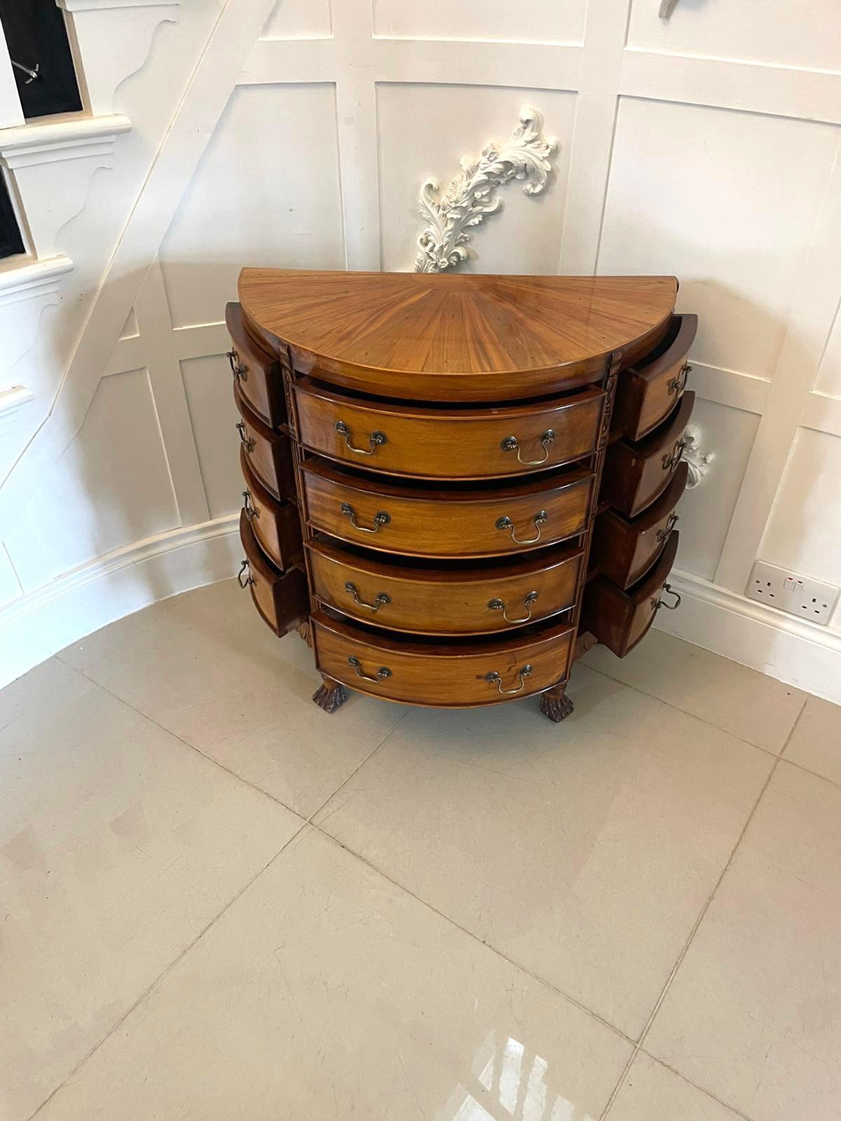 Edwardian Antique Quality Mahogany and Satinwood Demi Lune Shaped Chest of 12 Drawers
