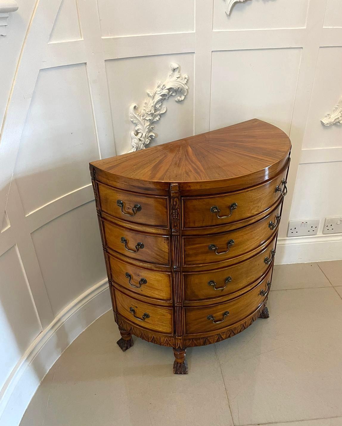 Antique Quality Mahogany and Satinwood Demi Lune Shaped Chest of 12 Drawers 11