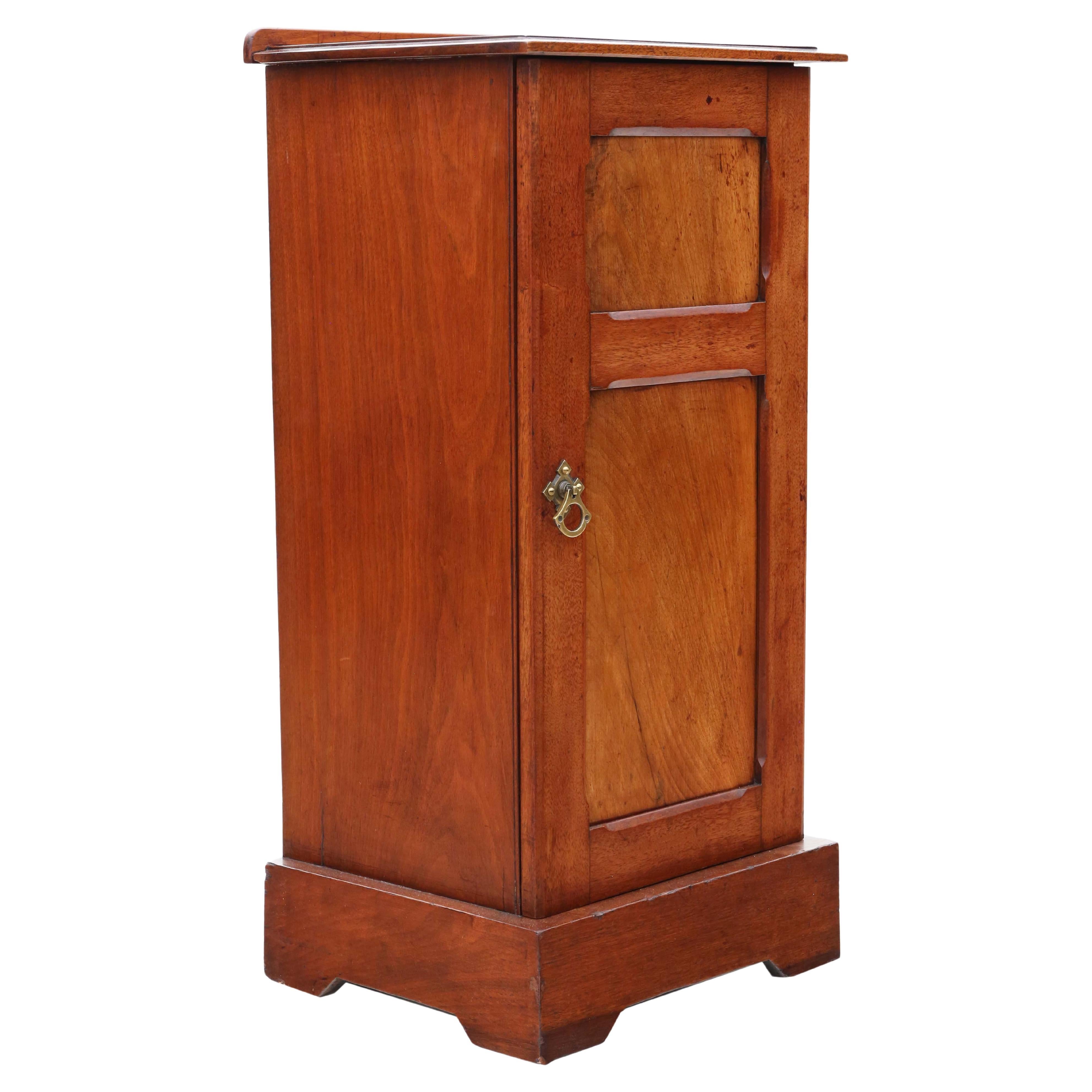 Antique quality mahogany bedside table cupboard Arts and Crafts late 19th C For Sale