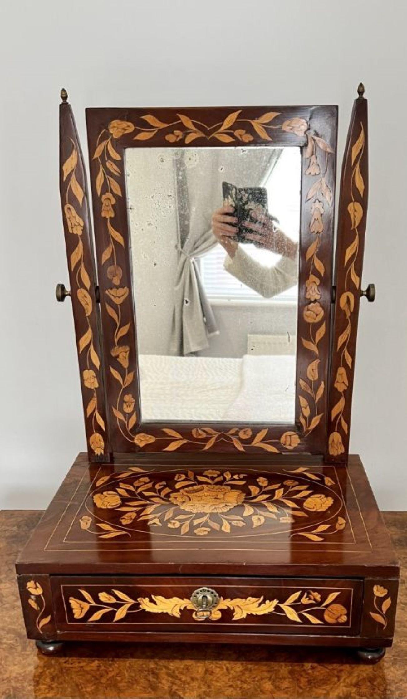 Dutch Colonial Antique quality mahogany Dutch marquetry inlaid dressing table mirror  For Sale