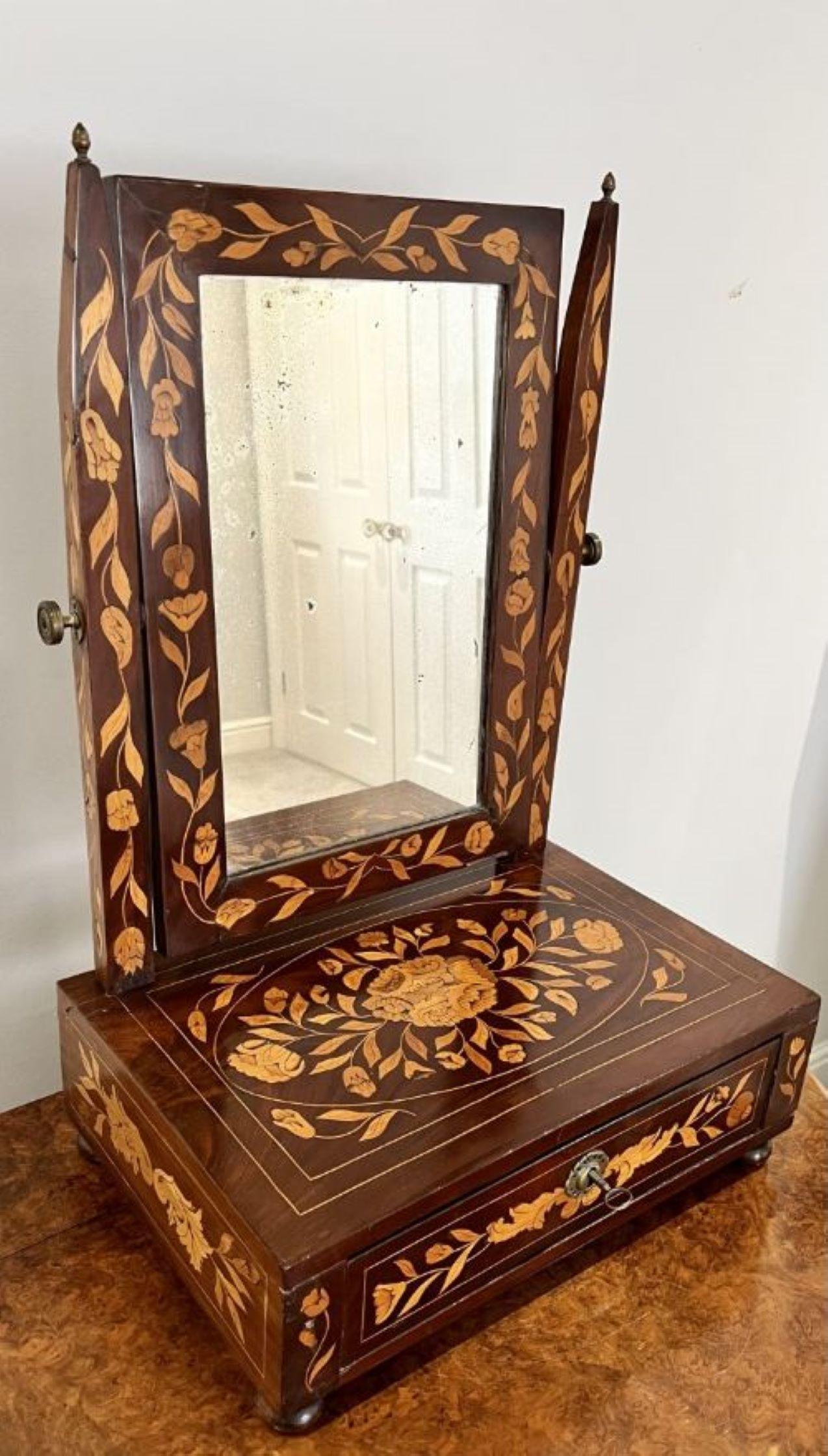19th Century Antique quality mahogany Dutch marquetry inlaid dressing table mirror  For Sale