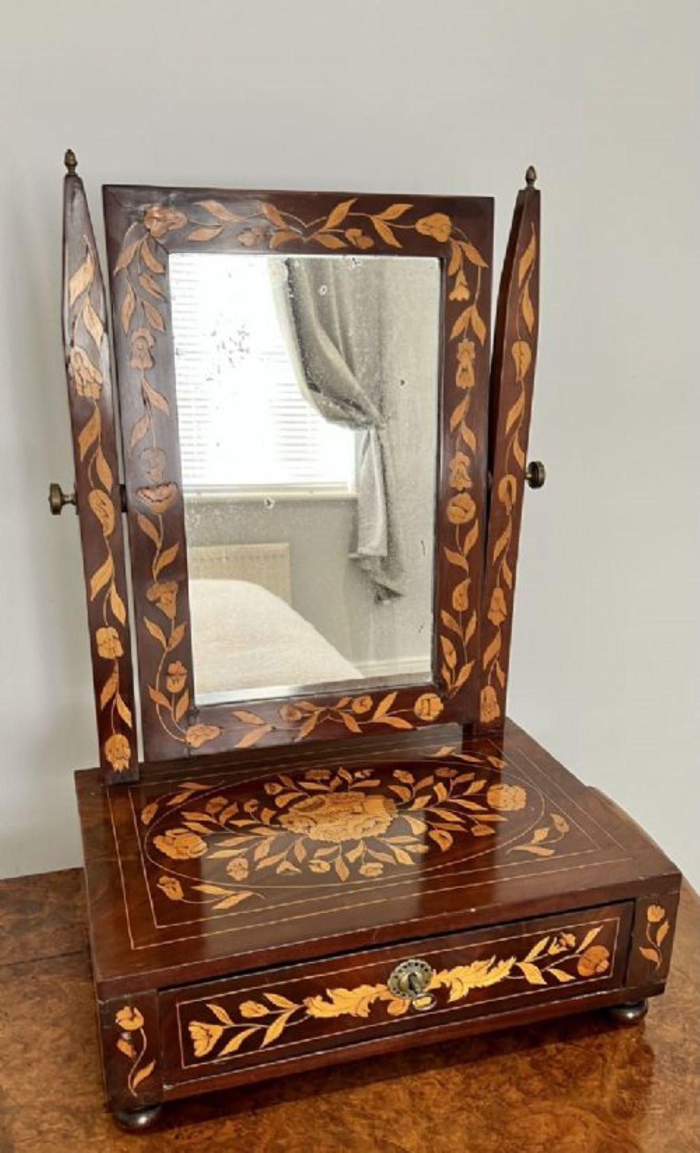 Glass Antique quality mahogany Dutch marquetry inlaid dressing table mirror  For Sale