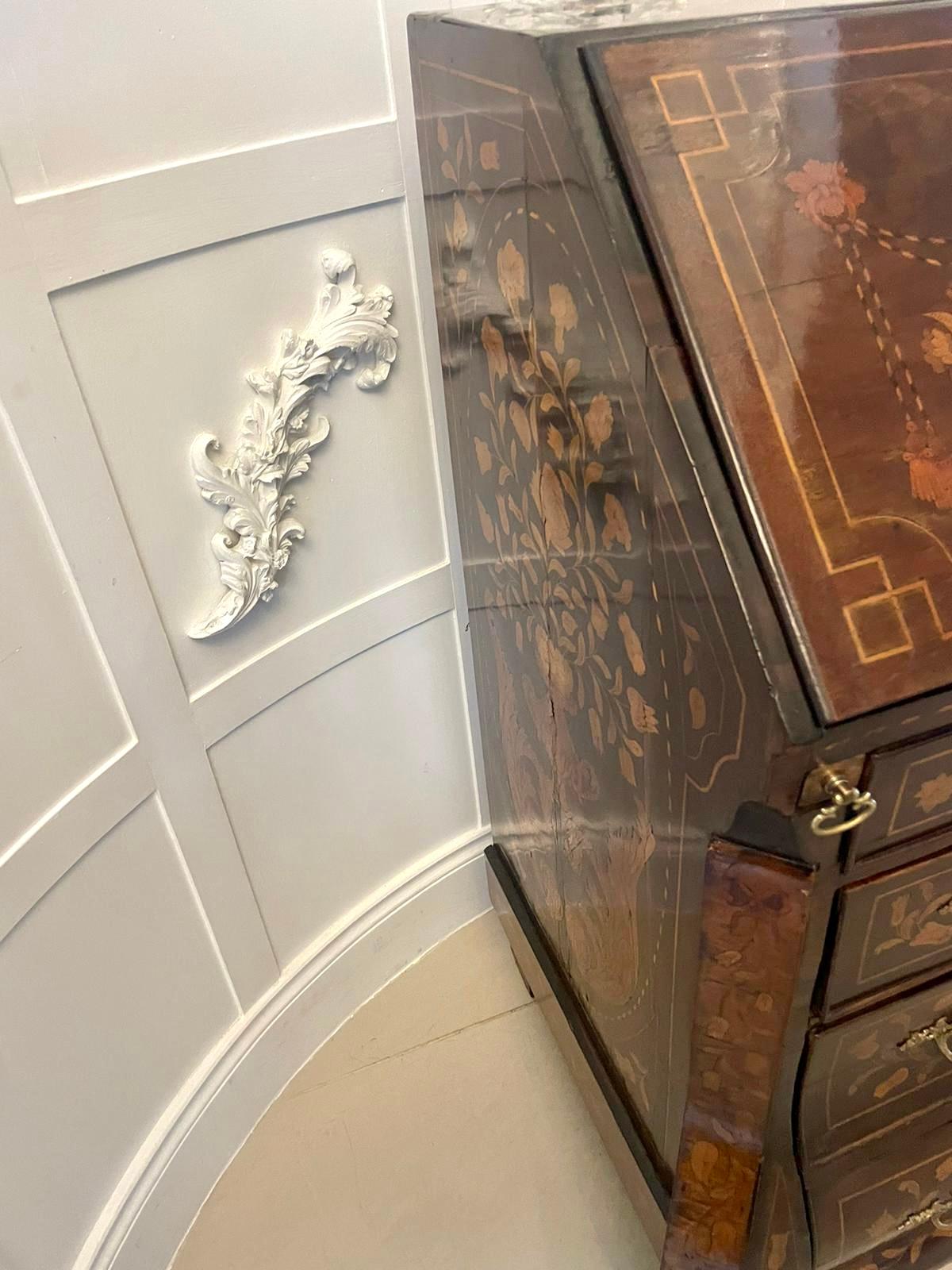 Antique Quality Mahogany Floral Marquetry Inlaid Bombe Shaped Bureau For Sale 4