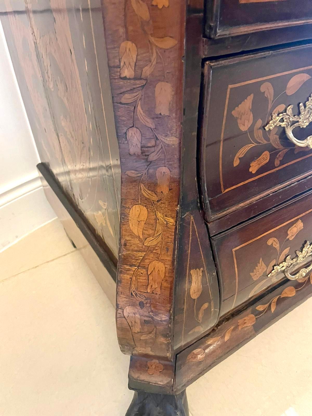 Antique Quality Mahogany Floral Marquetry Inlaid Bombe Shaped Bureau For Sale 5