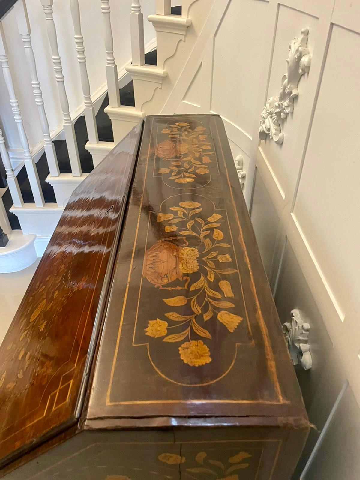 Antique Quality Mahogany Floral Marquetry Inlaid Bombe Shaped Bureau For Sale 1