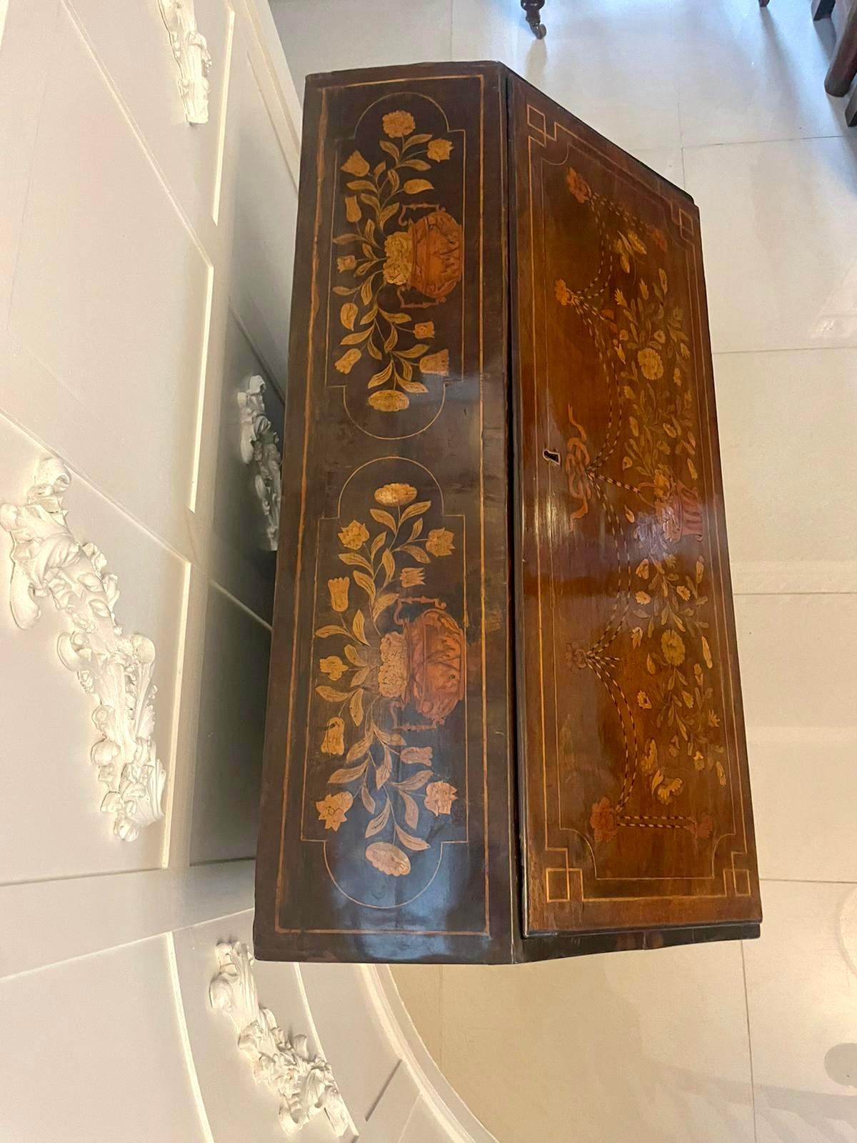 Antique Quality Mahogany Floral Marquetry Inlaid Bombe Shaped Bureau For Sale 2