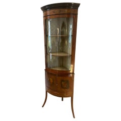 Antique Quality Mahogany & Painted Decorated Bow Fronted Corner Display Cabinet