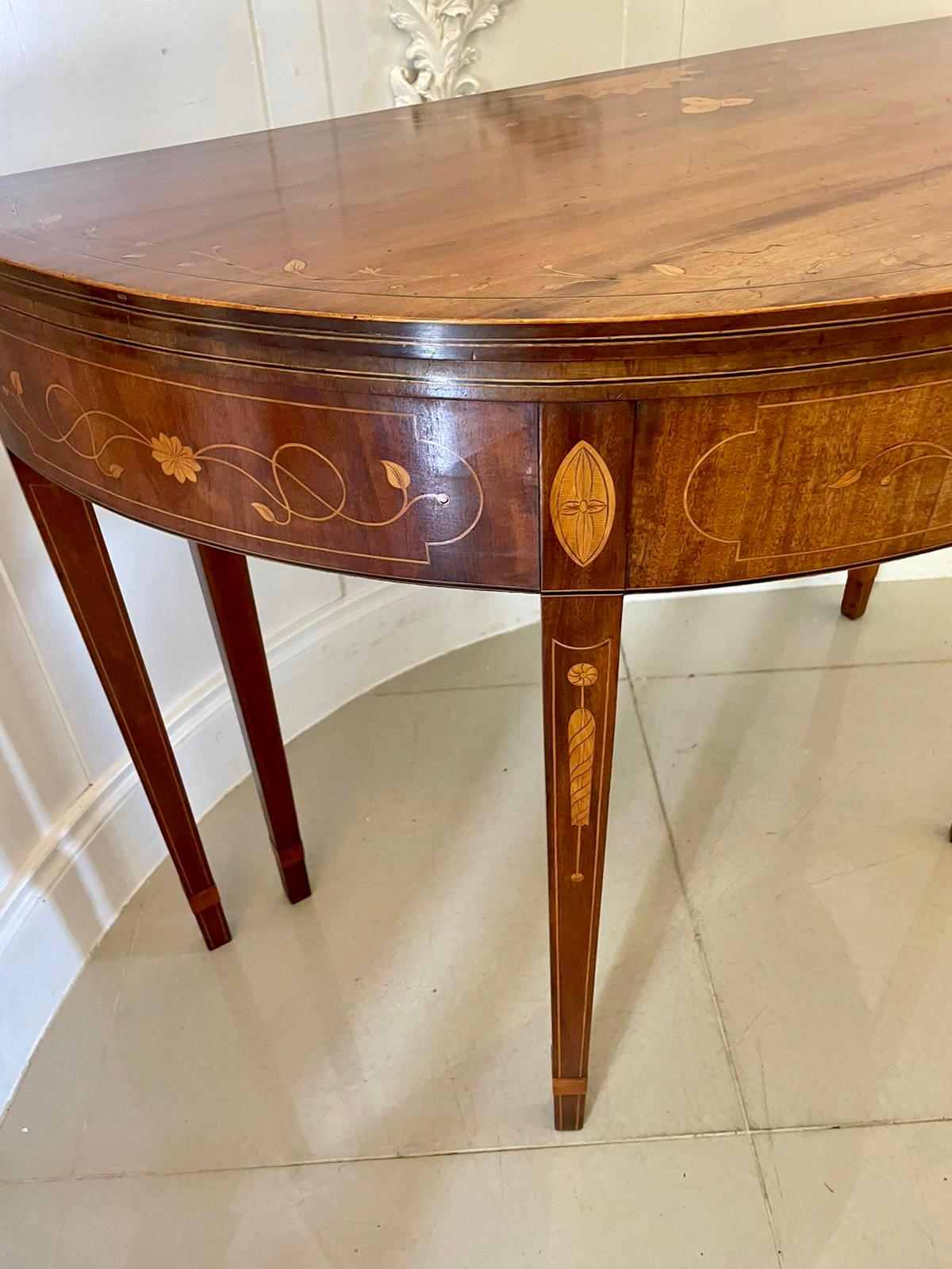  Antique Quality Mahogany & Satinwood Inlaid Demi Lune Shaped Card/Console Table 2