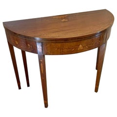 Antique Quality Mahogany & Satinwood Inlaid Demi Lune Shaped Card/Console Table