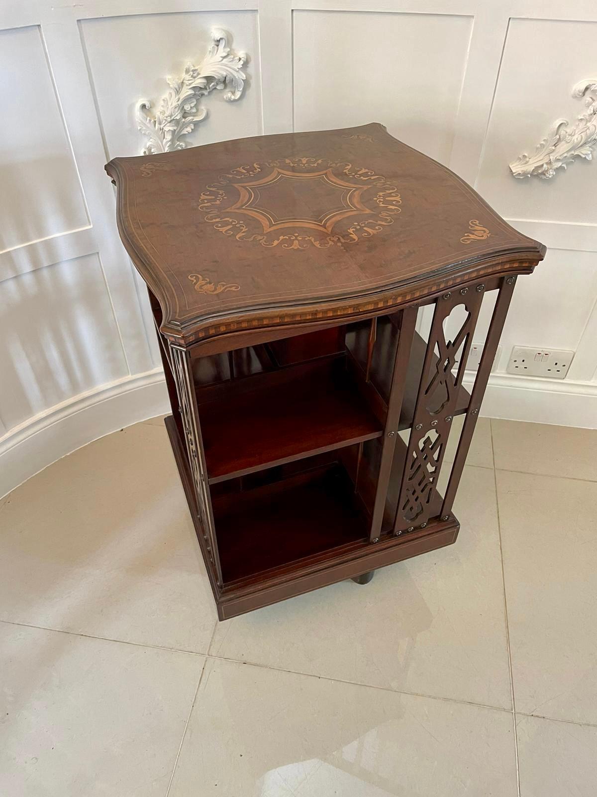 Early 20th Century Antique Quality Marquetry Inlaid Mahogany Free Standing Revolving Bookcase