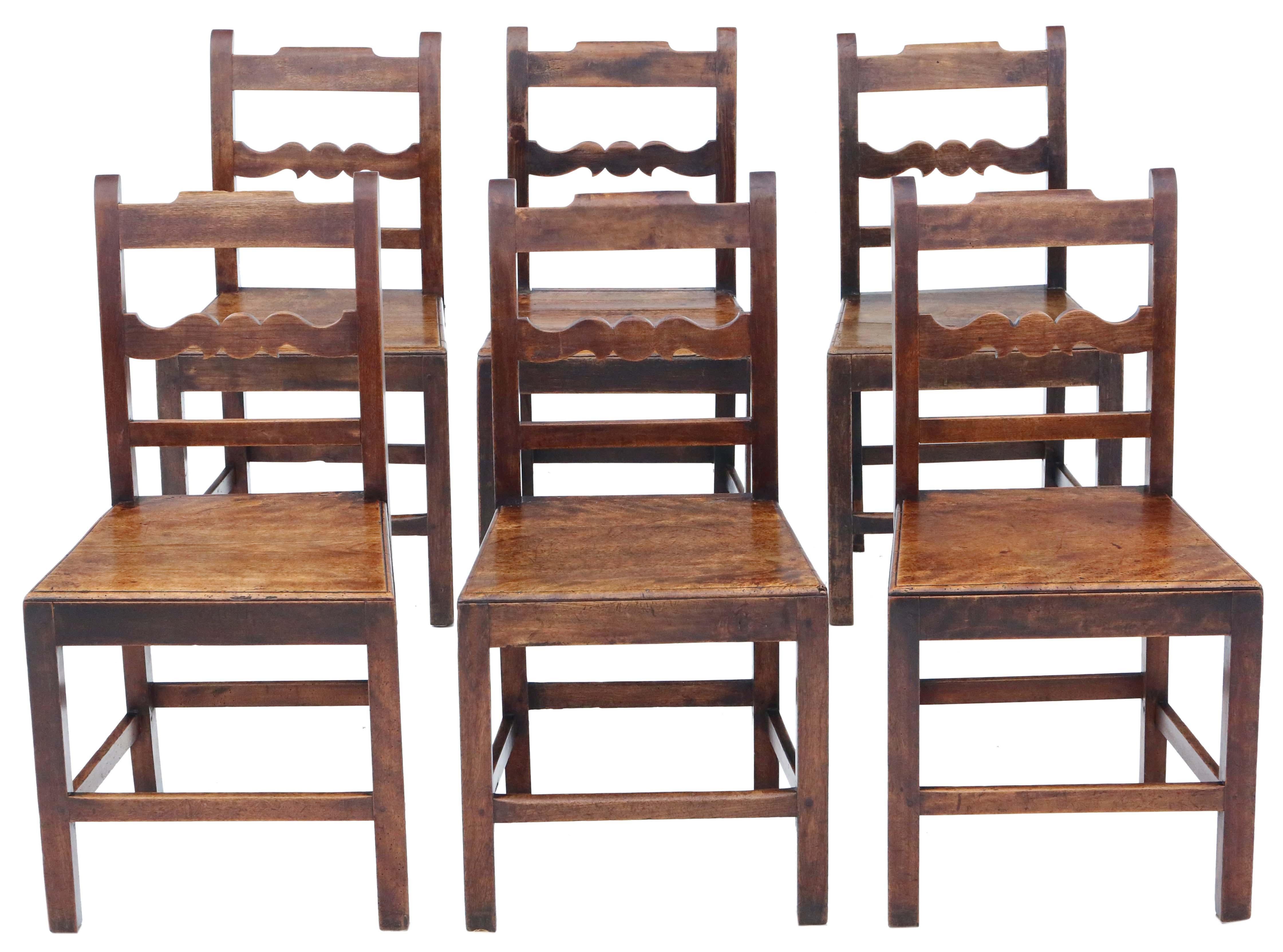 Antique quality matched set of 9 8 6 19th Century elm kitchen dining chairs. There are a set of 6, a pair and an individual chair, however we may split to suit a customer's needs.

Solid, no loose joints. Full of age, character and charm. Best