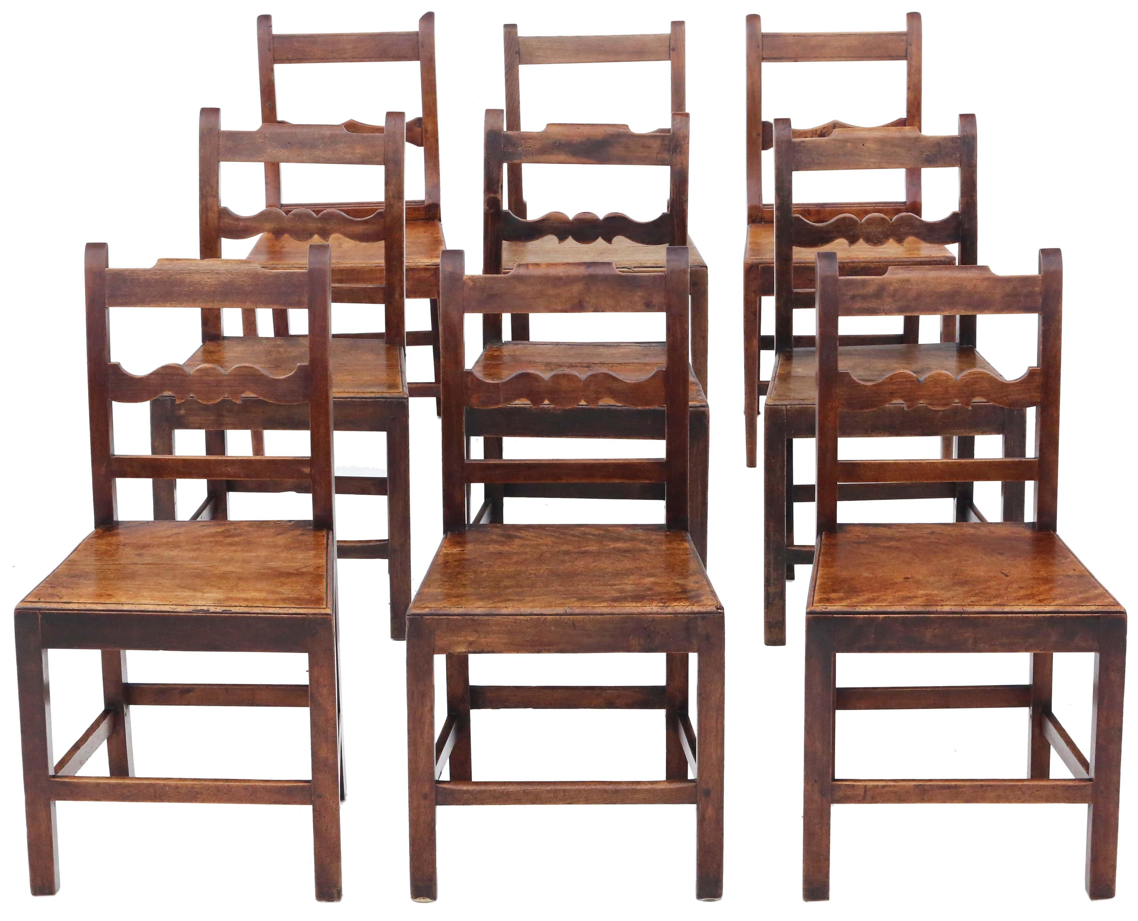 Antique Quality Matched Set of 9 8 6 19th Century Elm Kitchen Dining Chairs 4