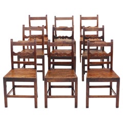 Antique Quality Matched Set of 9 8 6 19th Century Elm Kitchen Dining Chairs