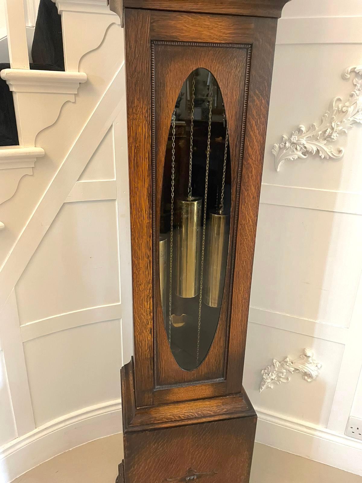 Antique Quality Oak Brass Face Chiming Grandmother Clock 5