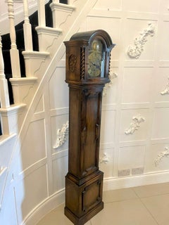 Antique Quality Oak Brass Face Eight Day Chiming Grandmother Clock