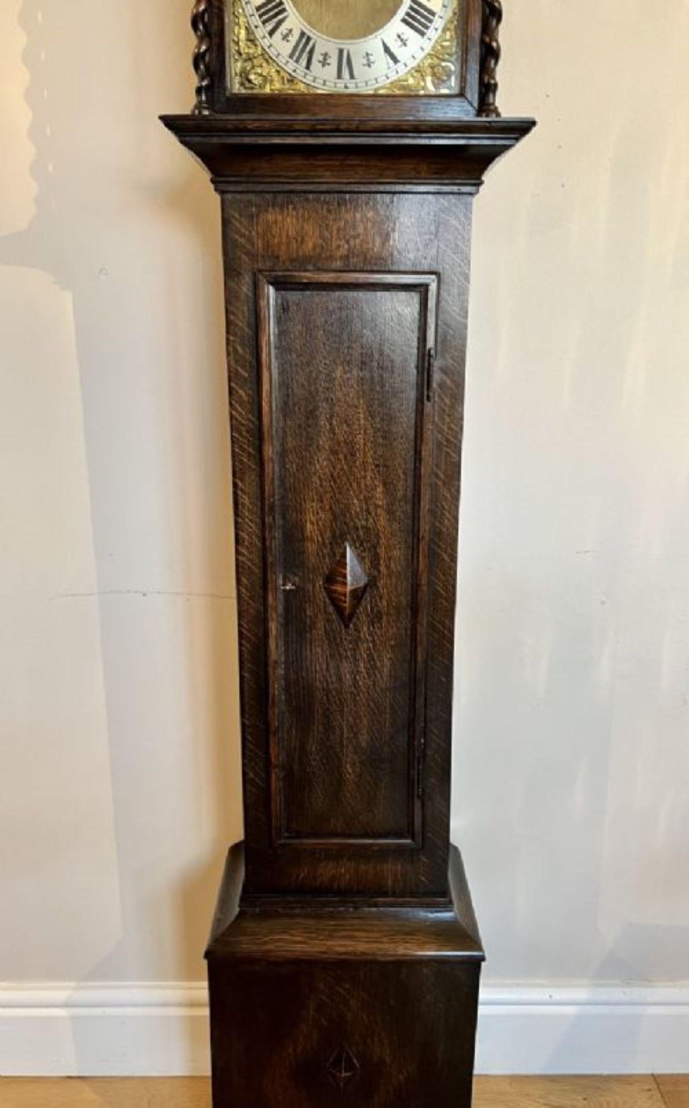 Antique quality oak brass face grandmother clock  In Good Condition For Sale In Ipswich, GB