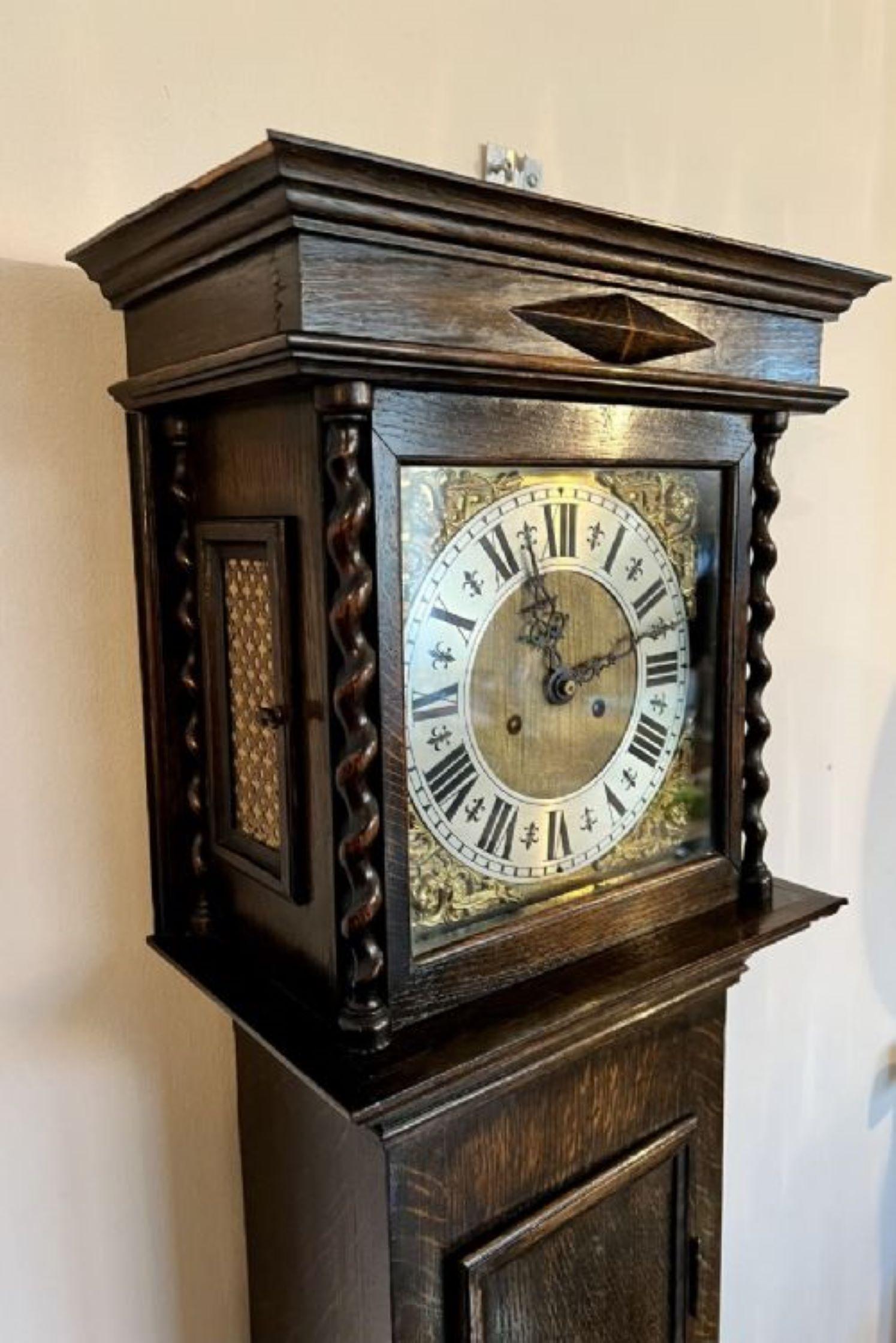 20th Century Antique quality oak brass face grandmother clock  For Sale