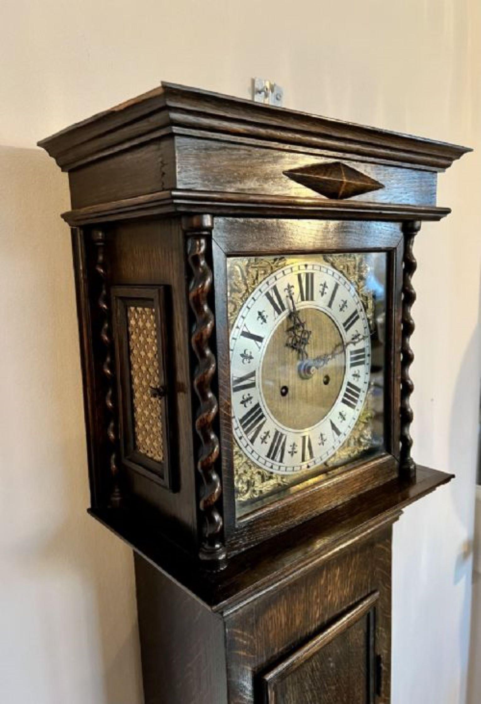 Brass Antique quality oak brass face grandmother clock  For Sale