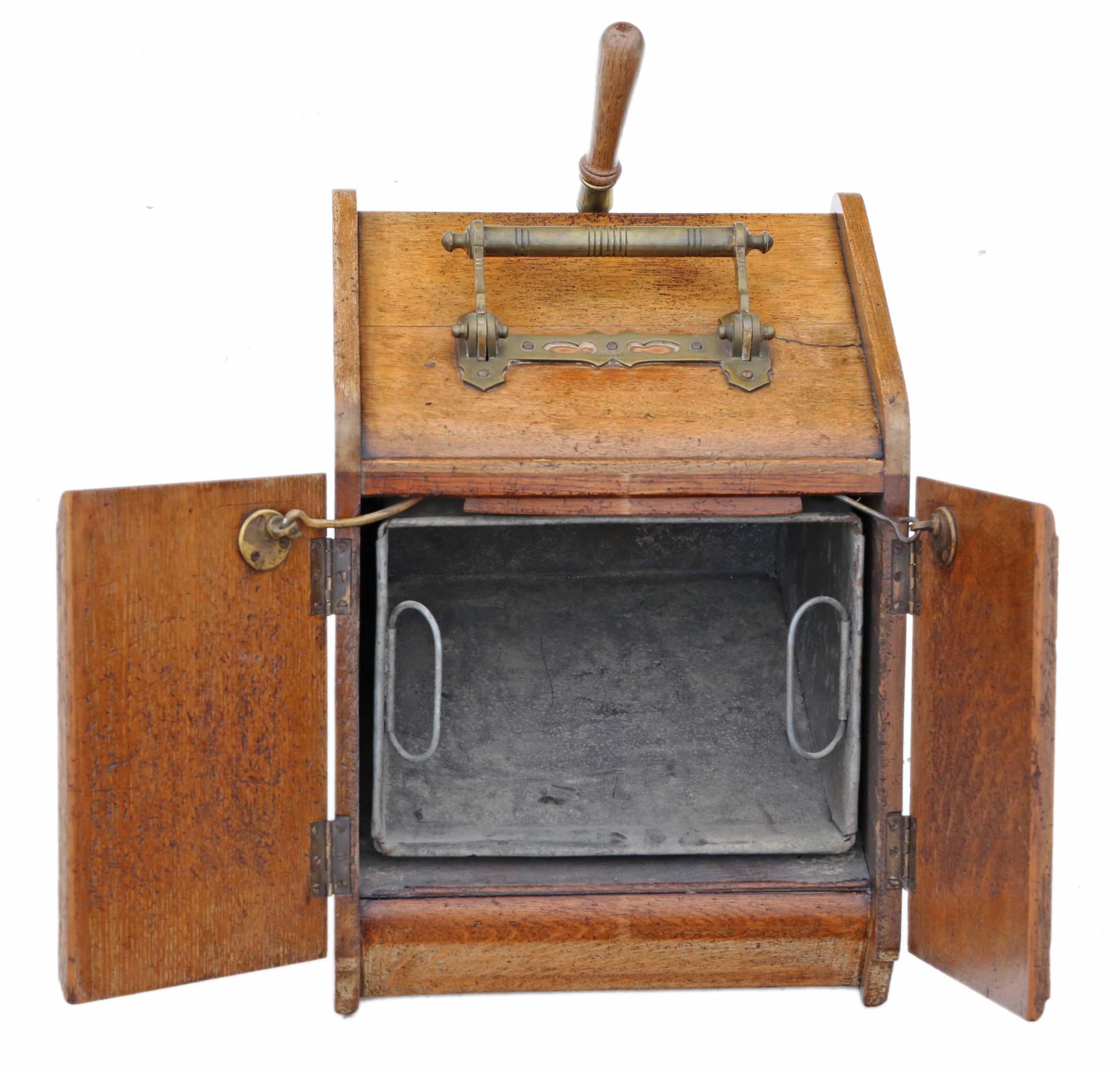 English Antique Quality Oak Perdonium Coal Scuttle Box or Cabinet, C1900 For Sale