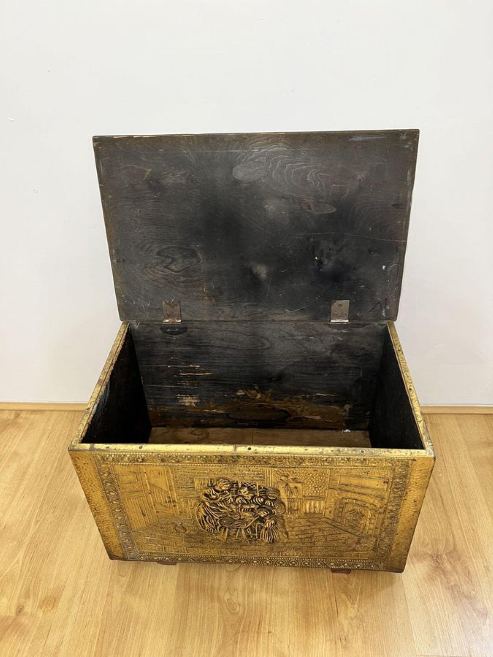 20th Century Antique quality ornate brass coal box For Sale