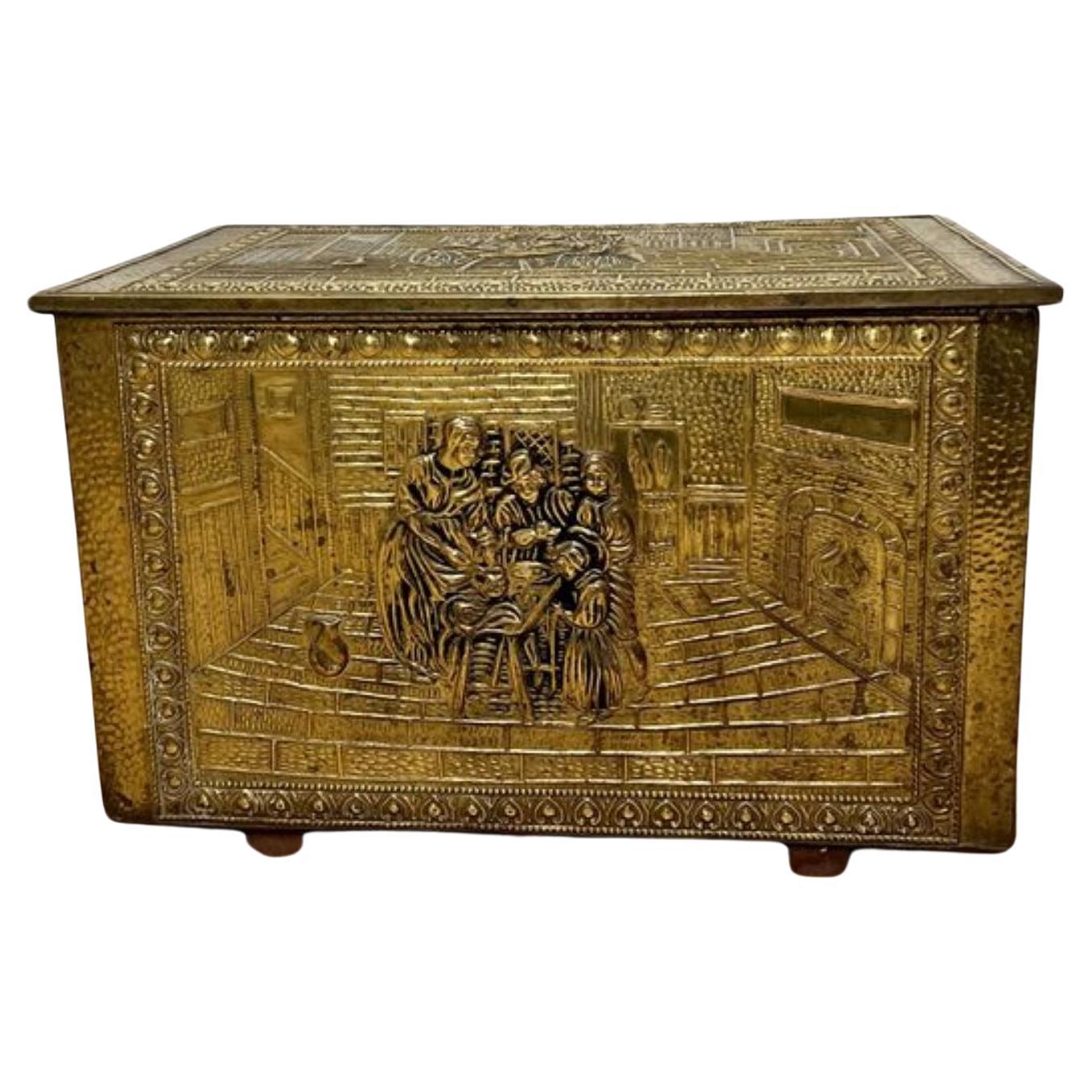Antique quality ornate brass coal box For Sale
