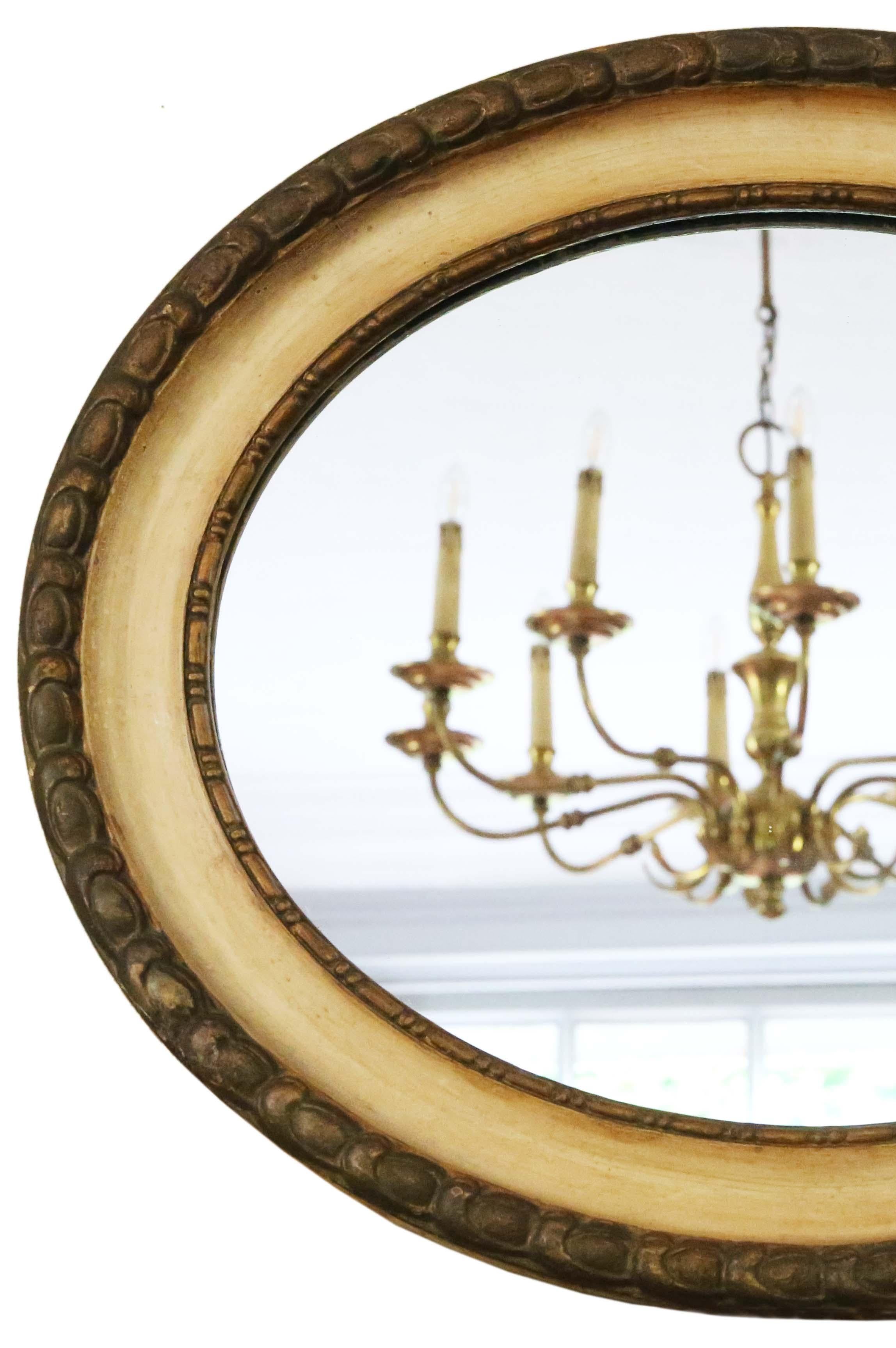 Antique quality oval gilt and cream overmantle wall mirror 19th Century In Good Condition For Sale In Wisbech, Cambridgeshire