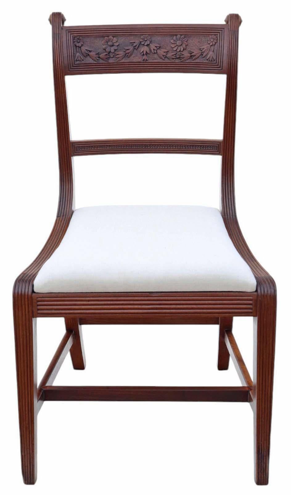 Georgian Antique quality pair of 19th Century Carved Mahogany dining bedroom hall chairs For Sale