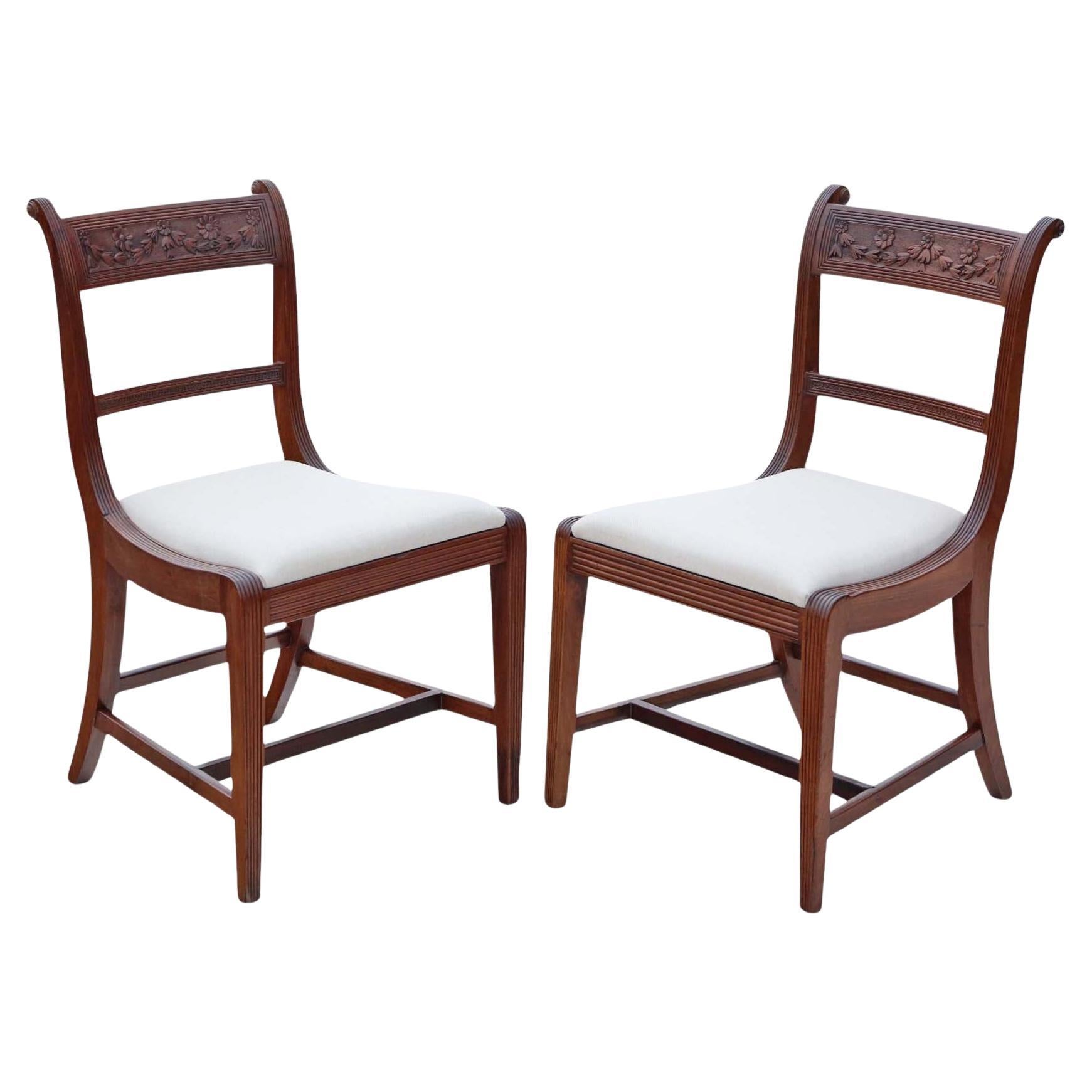 Antique quality pair of 19th Century Carved Mahogany dining bedroom hall chairs