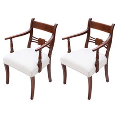 Antique Quality Pair of 19th Century Mahogany Elbow Armchairs Dining Chairs
