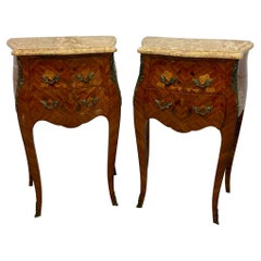 Antique Quality Pair of French Louis XV Style Marquetry Bedside Cabinets