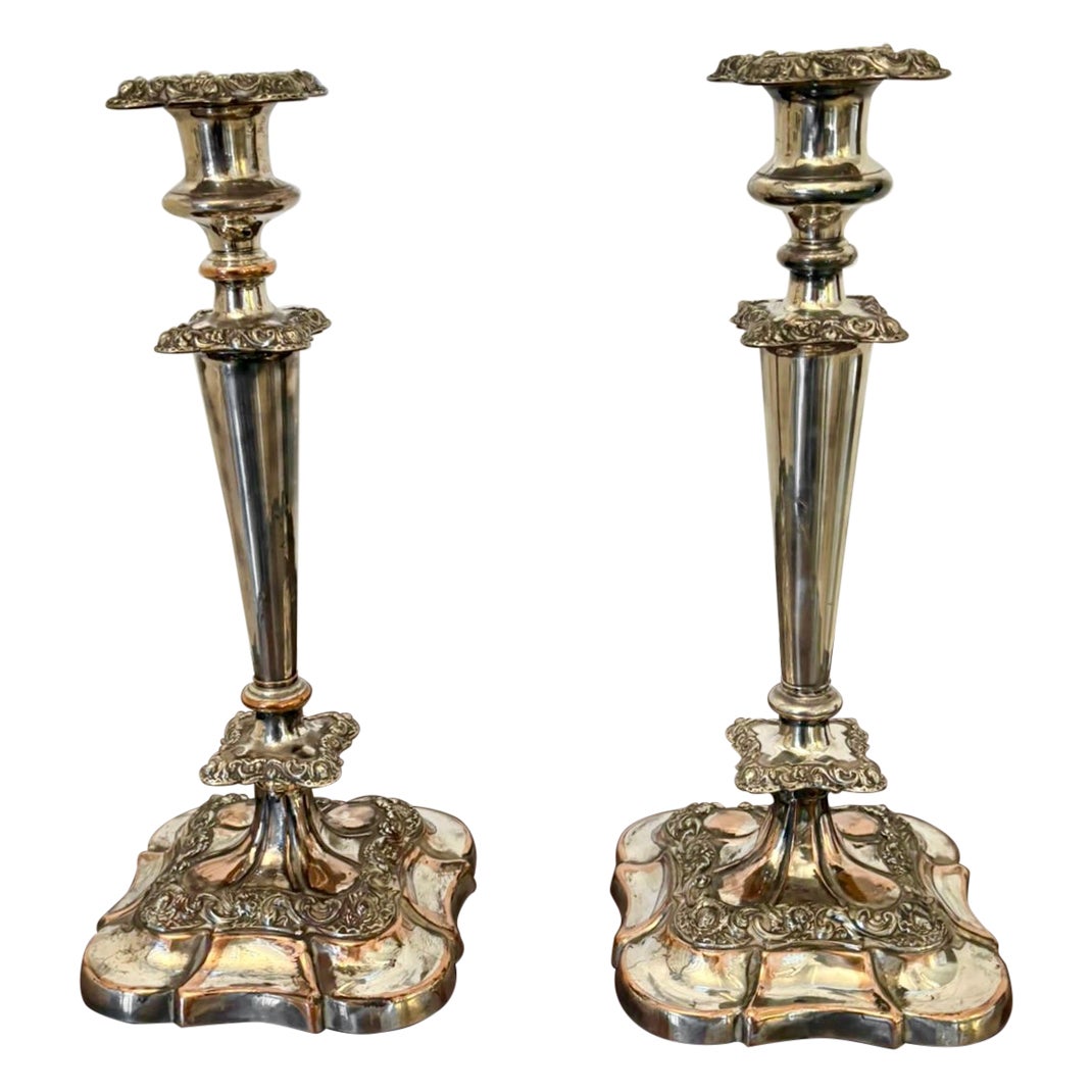 Antique Quality Pair of Tall Silver-Plated Candlesticks