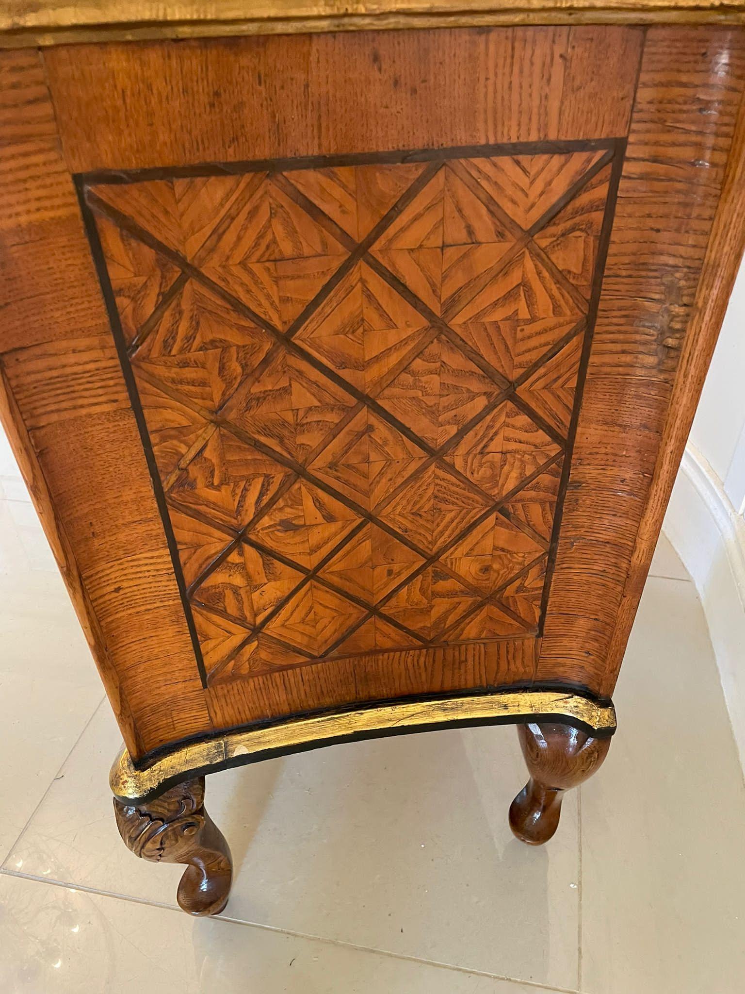 Antique Quality Parquetry Inlaid Serpentine Shaped Marble Top Commode Chest In Good Condition For Sale In Suffolk, GB