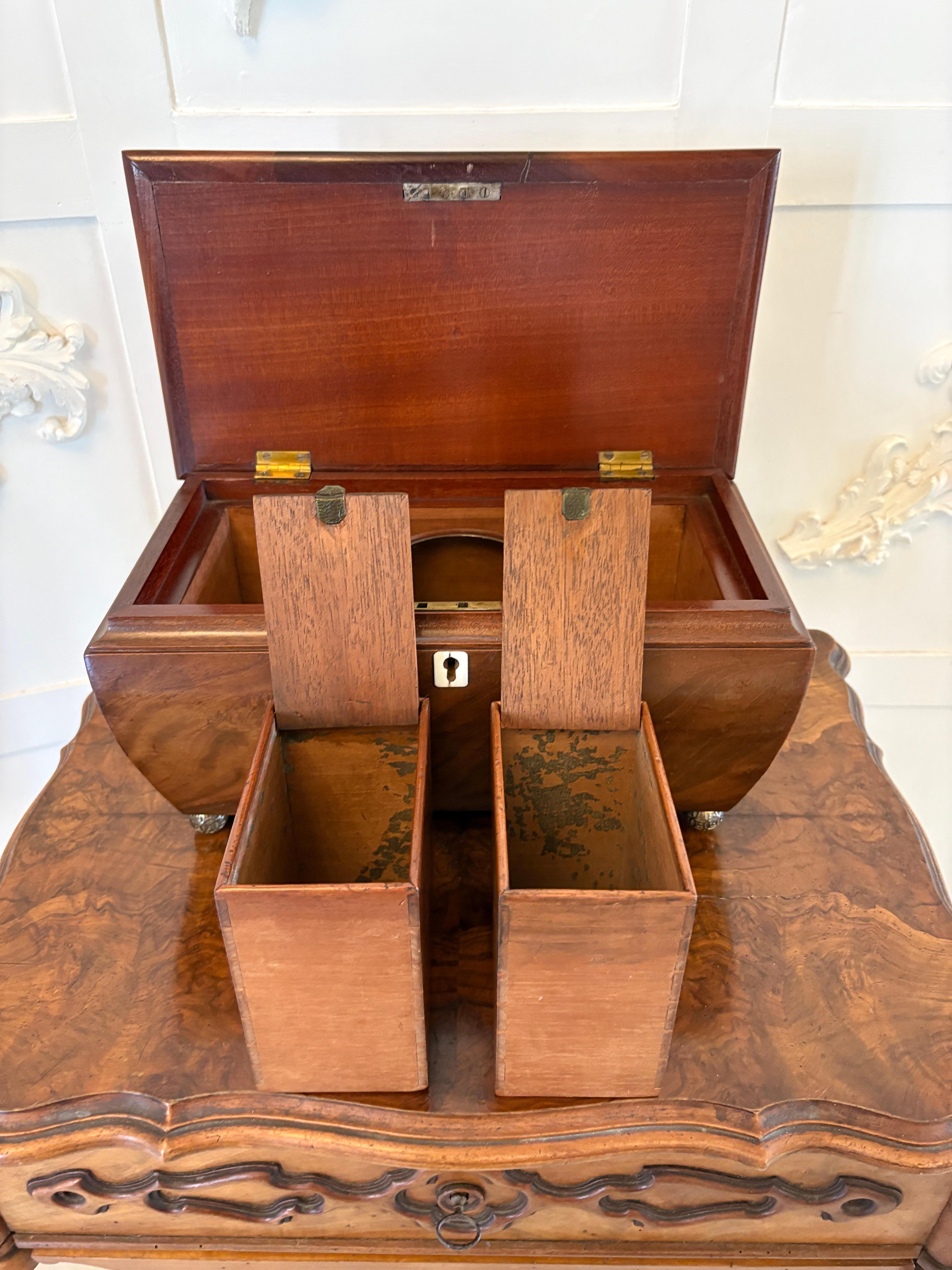 Antike Qualität Regency Figured Mahagoni Tea Caddy im Zustand „Gut“ im Angebot in Suffolk, GB