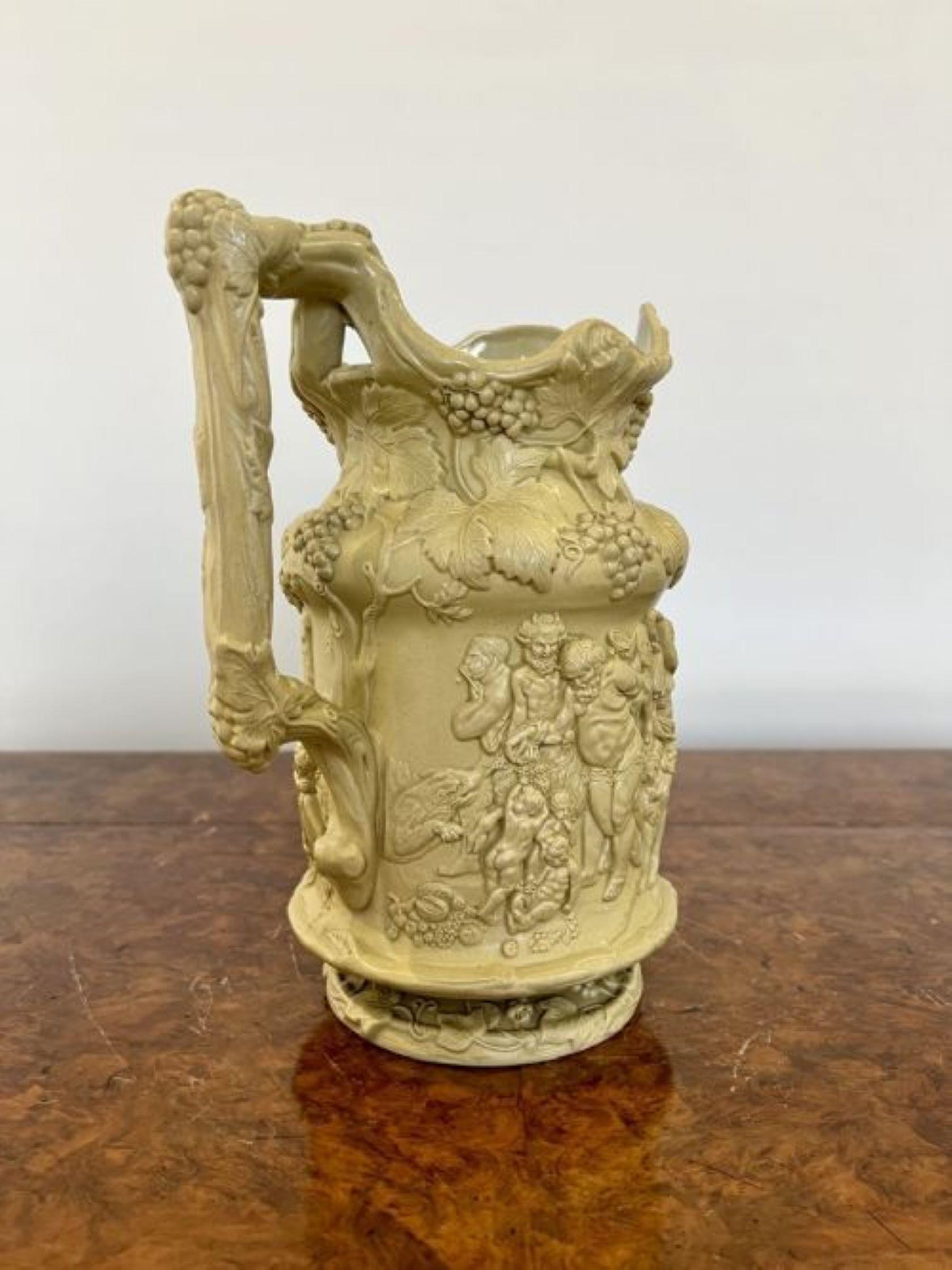 Ceramic Antique quality relief moulded jug For Sale