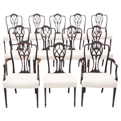 Antique quality set of 12 (10 plus 2 carvers) C1900 Mahogany dining chairs
