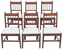 Antique quality set of 6 19th Century elm kitchen dining chairs