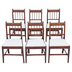 Antique quality set of 6 19th Century elm kitchen dining chairs