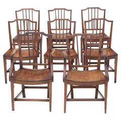 Antique Quality Set of 8 '6 + 2' 19th Century Mahogany Elm Kitchen Dining Chairs