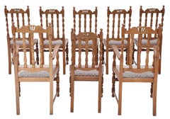 Antique quality set of 8 (6 plus 2) C1920 Twist Mahogany dining chairs Jacobean